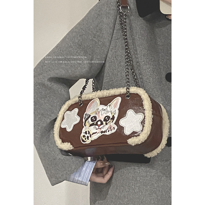 韩系小众包包女2023新款秋冬复古毛绒小方包可爱百搭链条斜挎包,淘宝优惠券,粉丝福利购,淘宝优惠卷