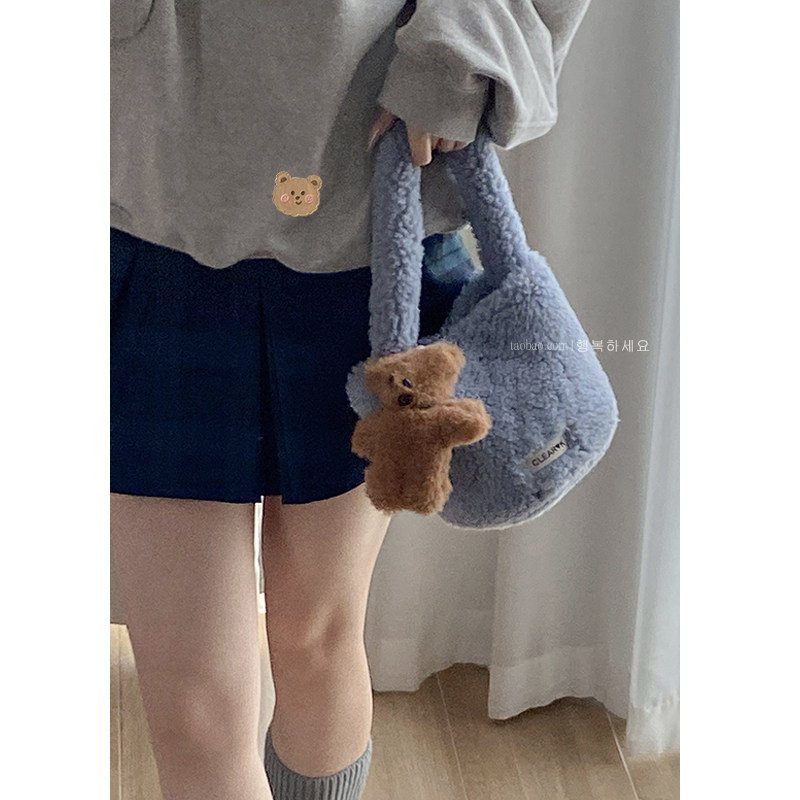 秋冬毛绒包包女2025新款潮时尚韩国小众腋下包可爱羊羔毛水桶包,淘宝优惠券,粉丝福利购,淘宝优惠卷