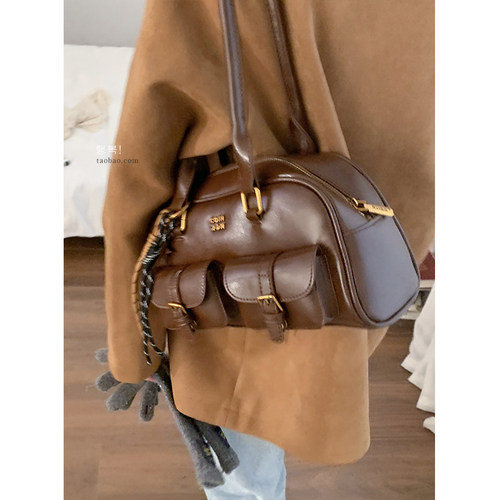 卡乐儿复古小众腋下包包女秋冬2024新款潮韩国手提大容量保龄球包 - 图1