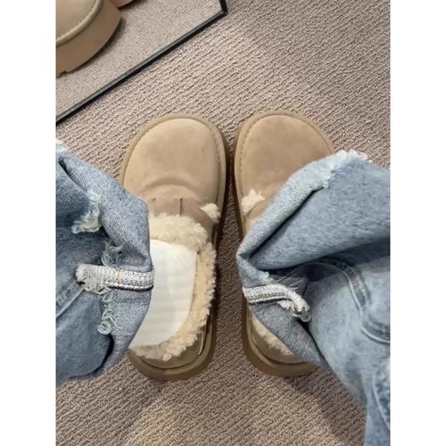 真皮～厚底加绒勃肯鞋女2025新款秋冬百搭一脚蹬毛毛棉鞋雪地靴 - 图1