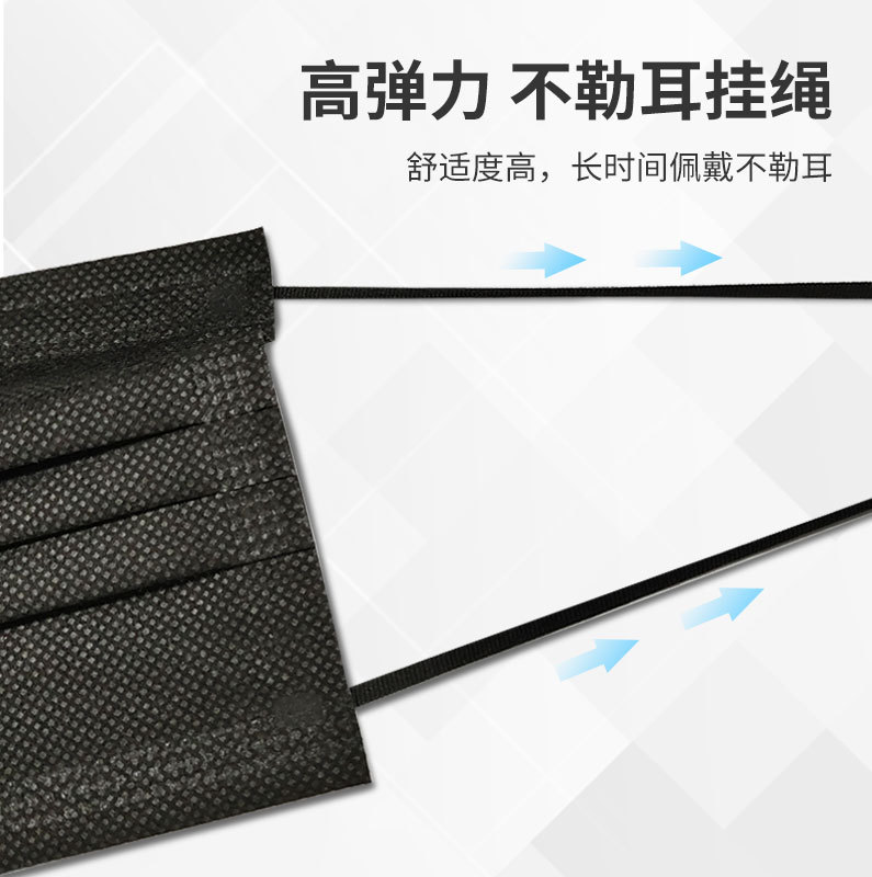 日常防护日用防尘透气民用一次性三层口罩熔喷布亲肤瘦脸黑色口罩-图1