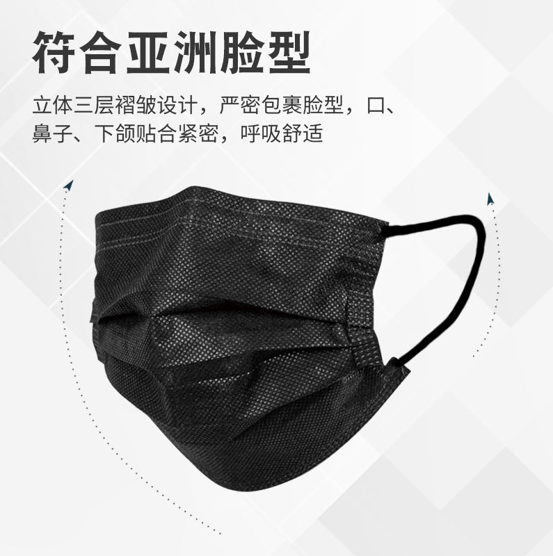 日常防护日用防尘透气民用一次性三层口罩熔喷布亲肤瘦脸黑色口罩-图0