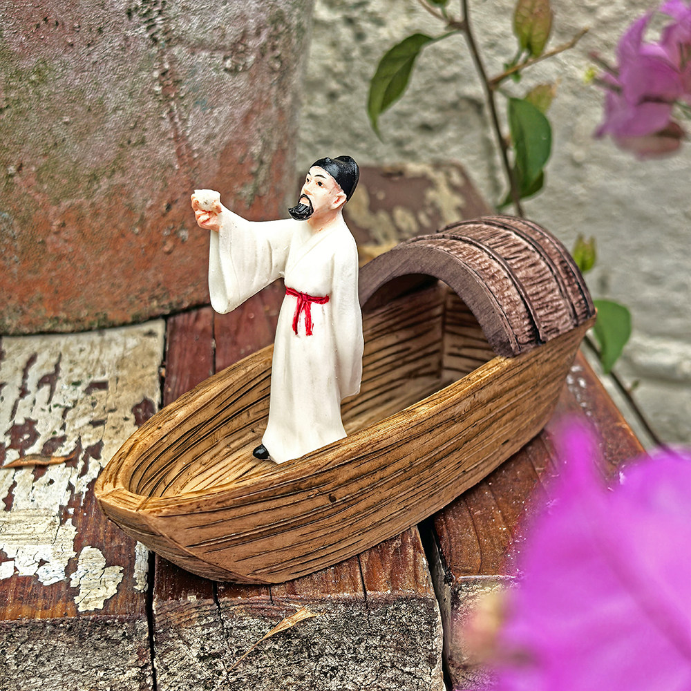 汪伦送李白小船树脂摆件中式乌篷船浮水复古水缸流水造景装饰品,淘宝优惠券,粉丝福利购,淘宝优惠卷