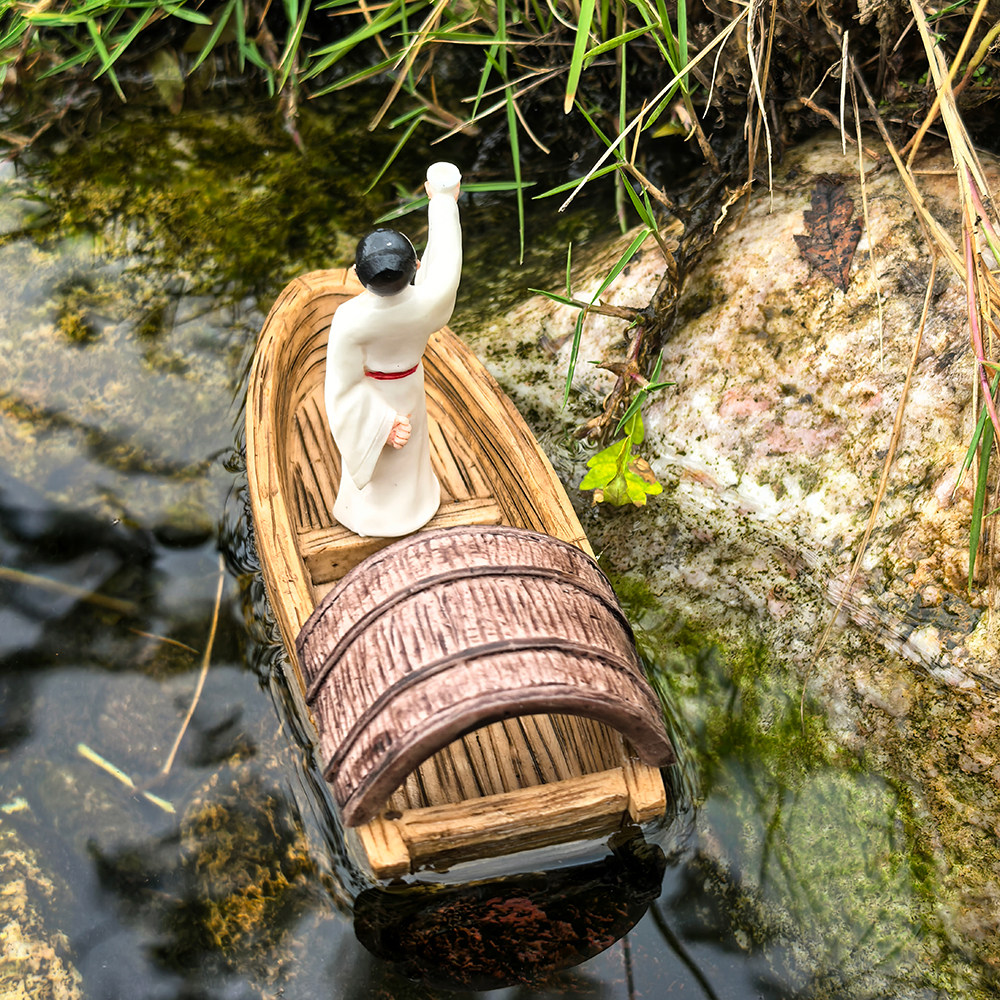 汪伦送李白小船树脂摆件中式乌篷船浮水复古水缸流水造景装饰品,淘宝优惠券,粉丝福利购,淘宝优惠卷