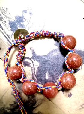 吉祥珠宝 天然金沙石手作棉绳编织异域风手链清新古朴