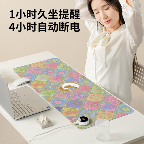 新中式油画宫廷风加热鼠标垫子女生冬季取暖防冻手办公室工位桌面垫高颜值电热恒温防水左侧开关电脑键盘垫 - 图2
