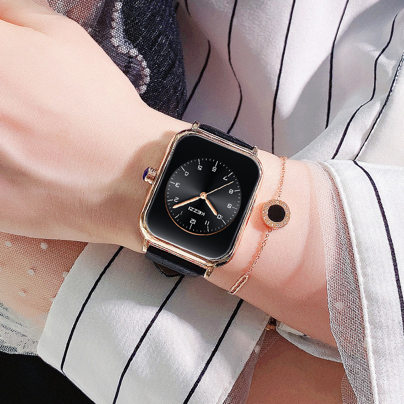 kezzi皮带女款学生高中方形感手表 珂紫国产腕表