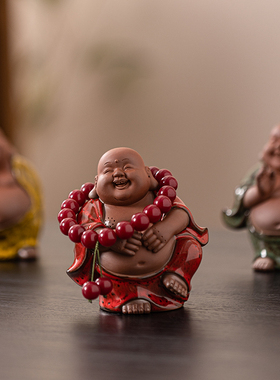 新中式禅意紫砂招财弥勒佛摆件