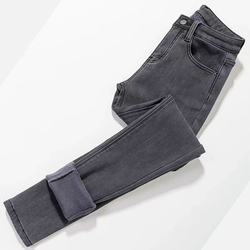 2022冬季加绒高腰韩版弹力小脚裤子 雅诺臣牛仔裤