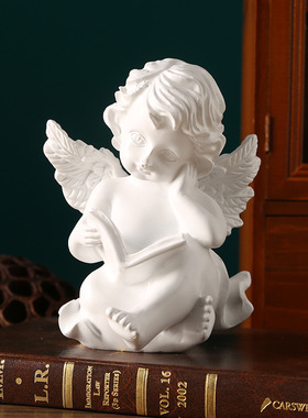 欧式复古天使摆件美式树脂石膏雕像白色小天使女孩桌面装饰品道具