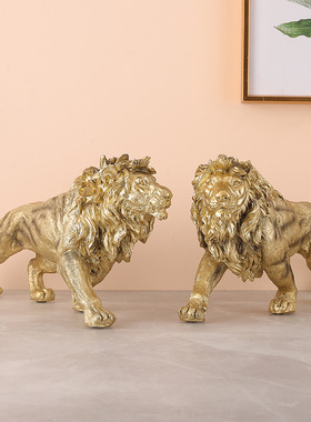 轻奢金色雄狮摆件家居客厅办公室酒柜摆设逼真树脂狮子装饰工艺品