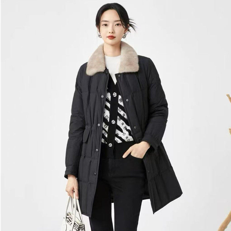 娜家商场同款女装2025冬季新款时尚毛领中长款保暖羽绒服外套女