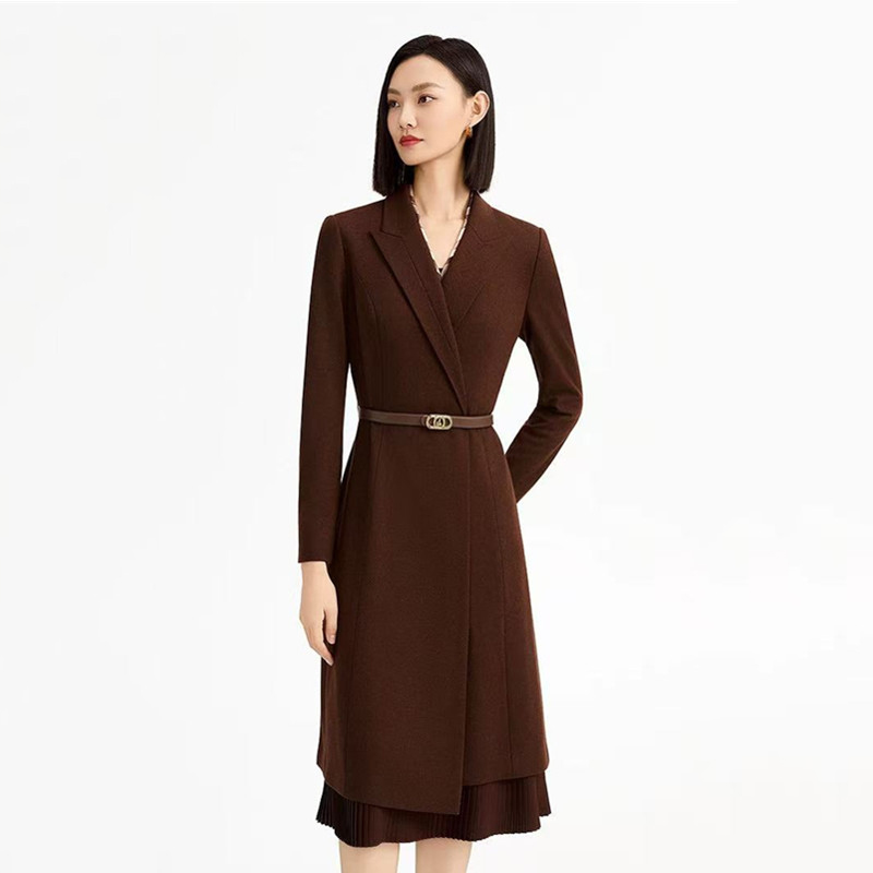 【配腰带】娜家同款女装2025秋冬新款西装领显瘦简约羊毛连衣裙子 - 图0