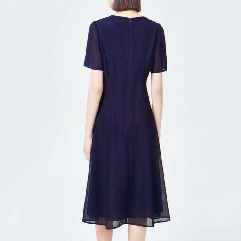 【简约】娜家商场同款女装2025夏季新款V领订珠收腰显瘦连衣裙子