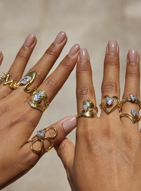 法式戒指女小众设计钛钢镀金高品质欧美风可碰水洗手不掉色指环女