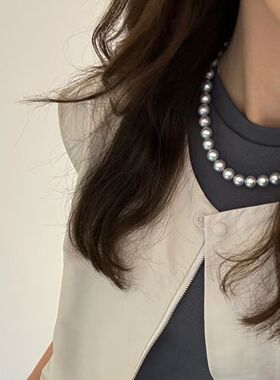 今年秋冬被狠狠喜欢的超美田灰色珍珠项链优雅搭配整个衣橱毛衣链