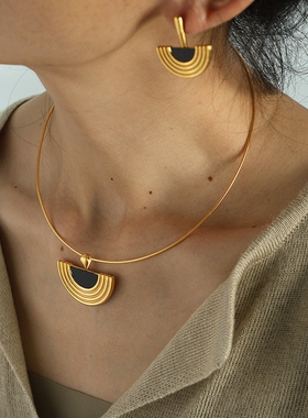 镀金钛钢女不掉色项圈耳环