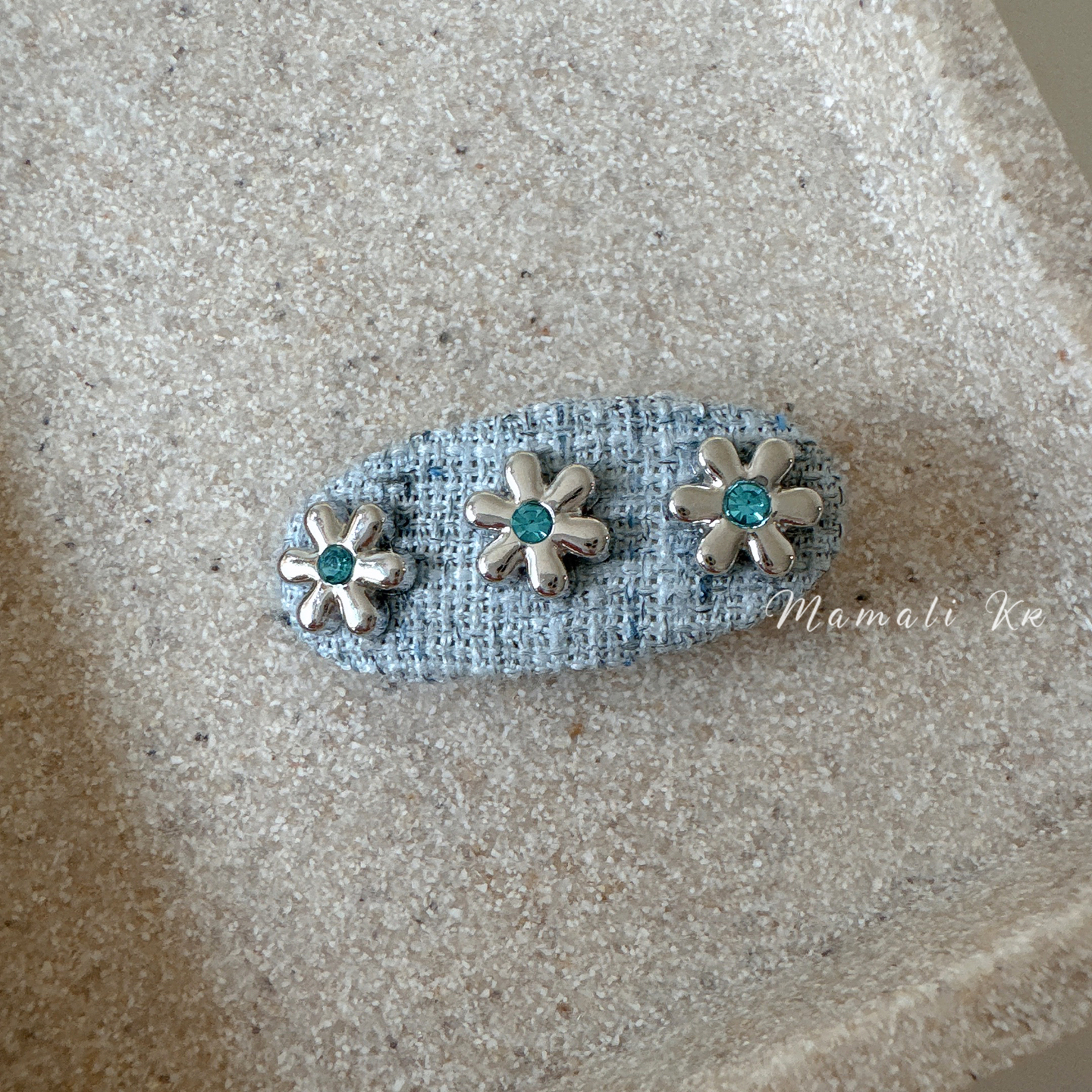 韩系甜美奶蓝色花朵侧边发夹简约时尚气质前额刘海夹2025新款发饰 - 图1