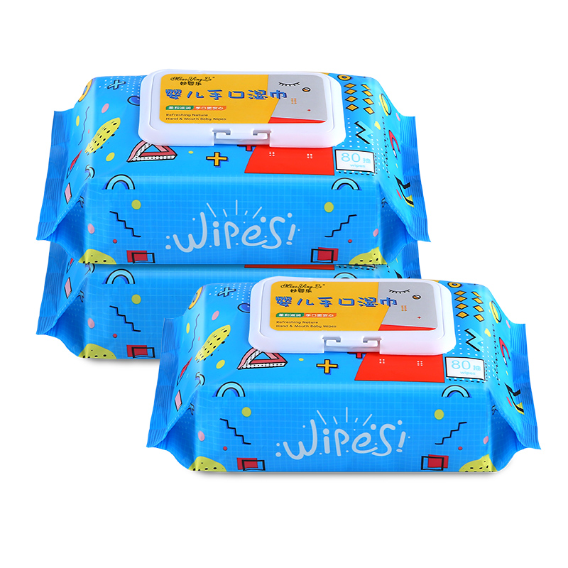妙婴乐旗舰店婴幼儿新生婴儿湿巾手口屁屁专用80抽带盖湿巾纸家庭用实惠大包装0