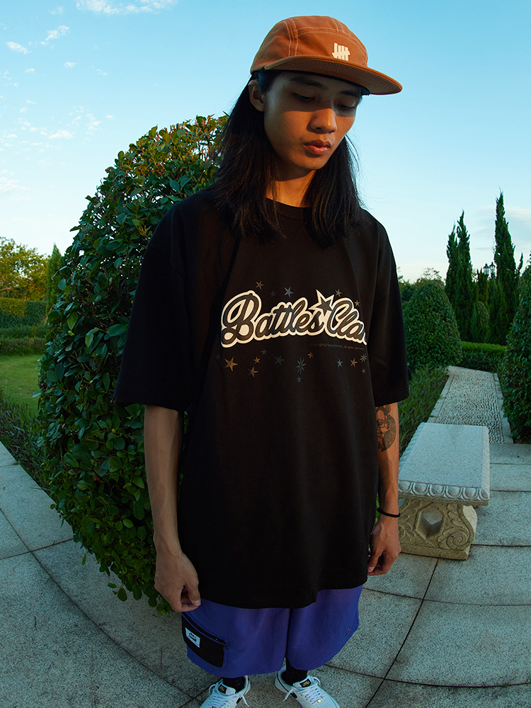 BATTLES嘻哈街舞潮牌男女情侣发泡印花宽松短袖休闲百搭打底衫T恤