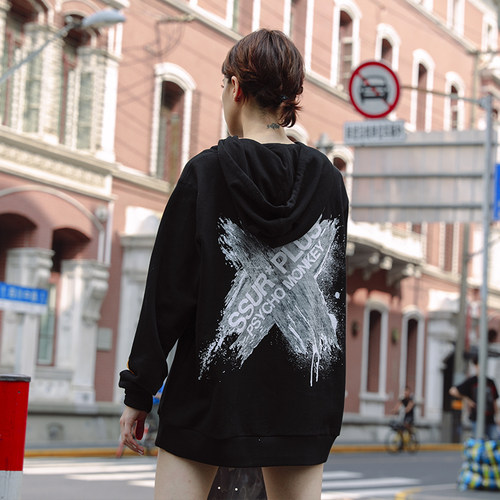 SSUR x PCMY新品刷漆泼墨卫衣情侣男女套头帽衫街头帽衫潮 - 图0