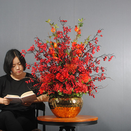 红色发财果高端喜庆花艺仿真花红果客厅插花店面装饰花高档年宵花 - 图1