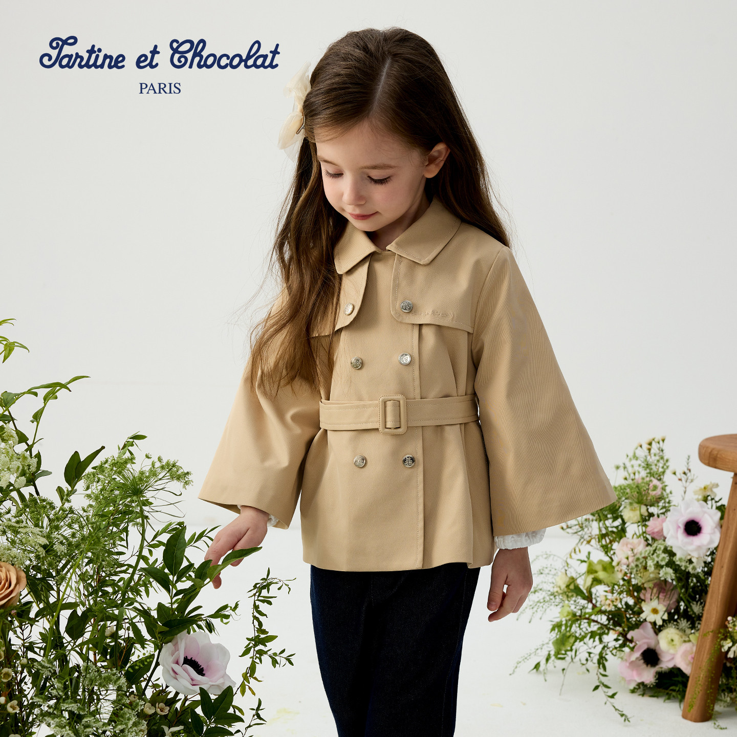 tartineetchocolat法国巧克力童装26春季新款女童翻领时尚风衣,淘宝优惠券,粉丝福利购,淘宝优惠卷