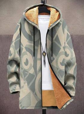 Digital Printed Hat Cardigan Men's Mid-length Trench Coat