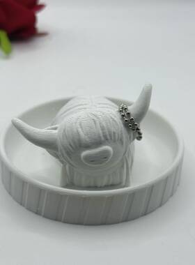 Cute Highland Cow Ring Holder with Round Dish Farmhouse