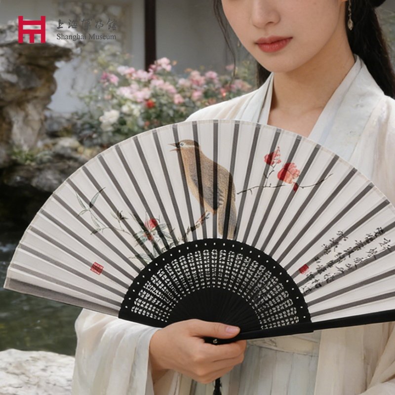 上海博物馆真丝折扇至扇至美国古风扇子汉服创意随身女扇生日礼物