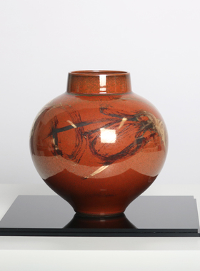 优选现代新中g式办公室红色描金陶瓷亚克力罩摆件样板房间家居软