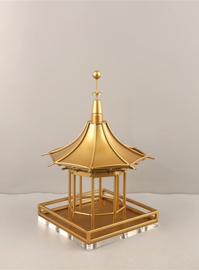 优选新中式禅意金属建筑凉亭桌面装饰摆件客厅书房玄关.酒店家居