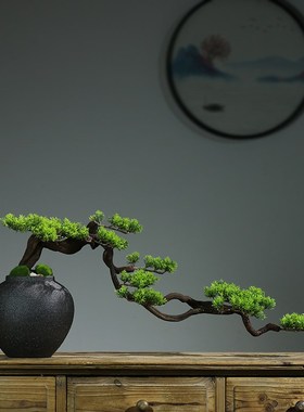 优选新中式仿真绿植迎客松盆景酒店茶室桌面玄关居家X装饰品微景