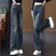 Hot diamond embroidered jeans for women spring and autumn 2025 new high-waist slim straight pants retro narrow version wide-leg pants