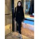 New autumn and winter style irregular hem sleeveless knitted vest suit lace black long-sleeved bottoming shirt two-piece set
