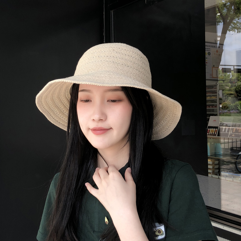 心秀嘉派专卖店帽子女夏可折叠百搭休闲渔夫帽简约针织透气甜美盆帽宽檐遮阳帽子1