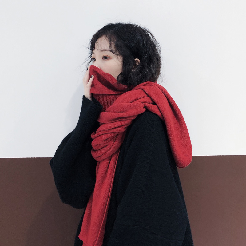 心秀嘉派专卖店韩版纯色针织毛线围巾女秋冬季加厚保暖学生软妹围脖男百搭披肩潮0