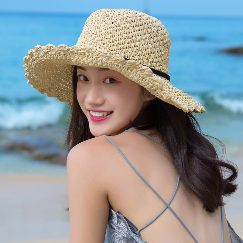 心秀嘉派专卖店沙滩帽子女夏天海边遮阳帽防晒帽太阳帽渔夫帽出游大沿草帽可折叠0