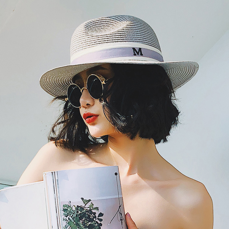 心秀嘉派专卖店草帽子女夏小清新百搭海边出游休闲爵士帽礼帽太阳防晒遮阳沙滩帽0