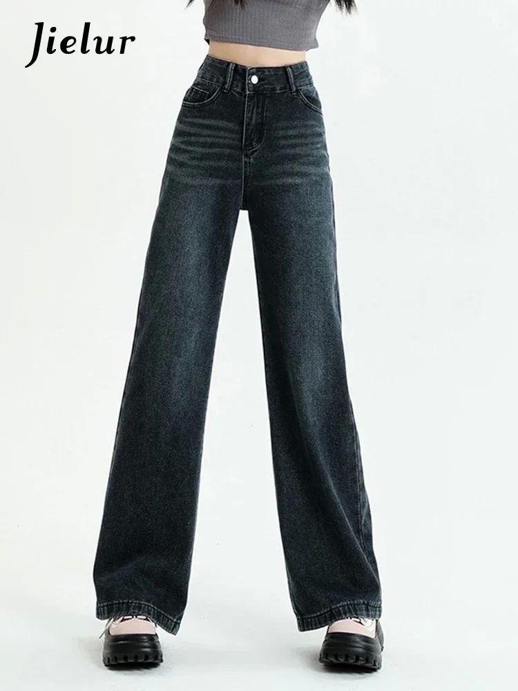 Jielur American Style Vintage Loose Women Jeans New Solid Co-图1