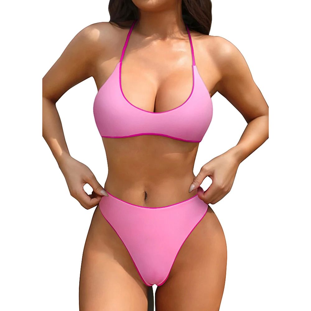 Sexy Swimwear Women Bikinis Solid Swimsuit Triagle Beachwear-图1