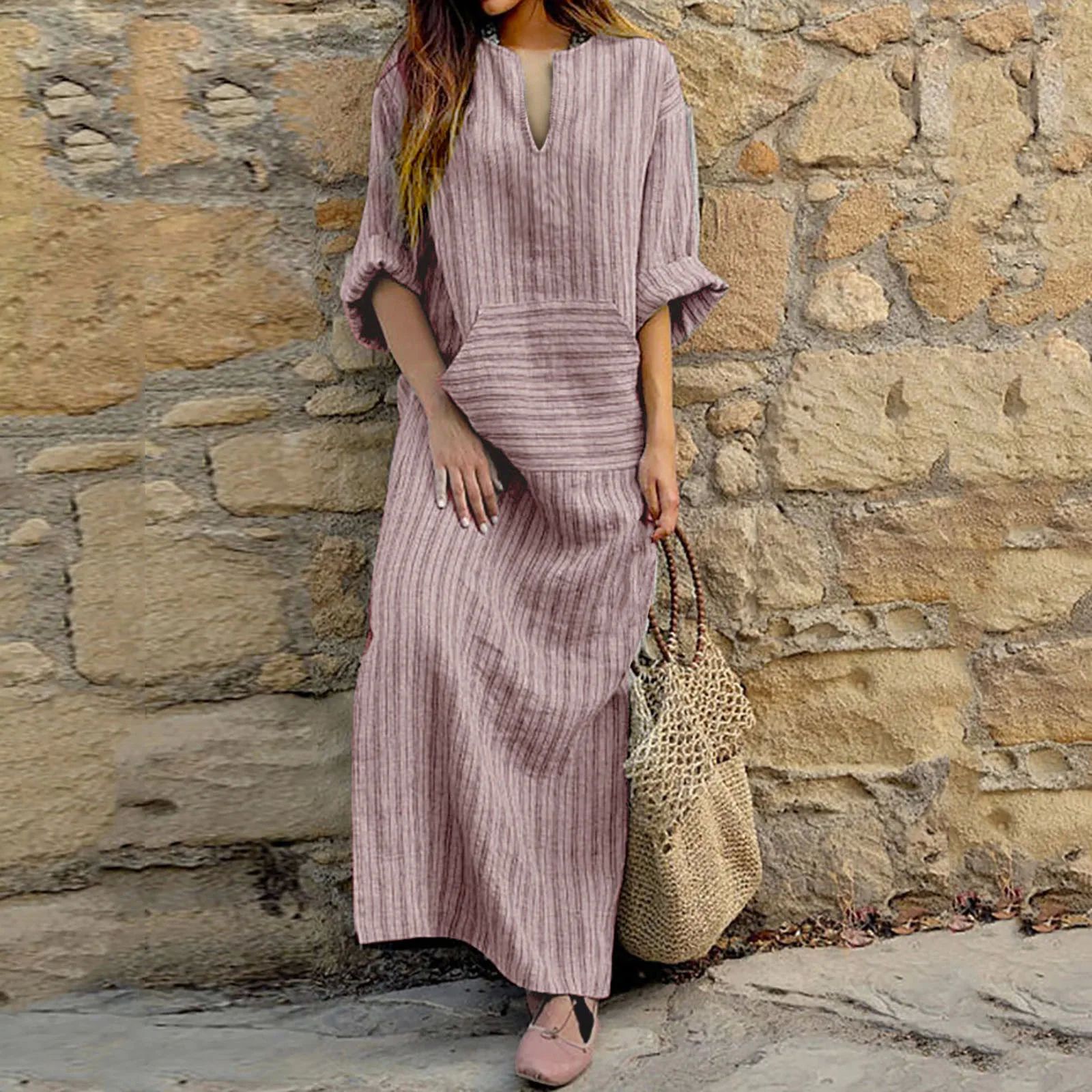 Summer Long Dress Cotton Linen Casual Dresses Women 2024 New - 图0