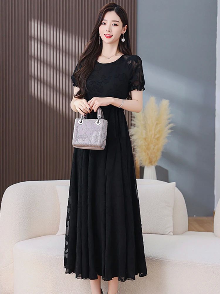 2024 Summer Casual Beach Boho Chiffon Maxi Evening Dress Fas-图3