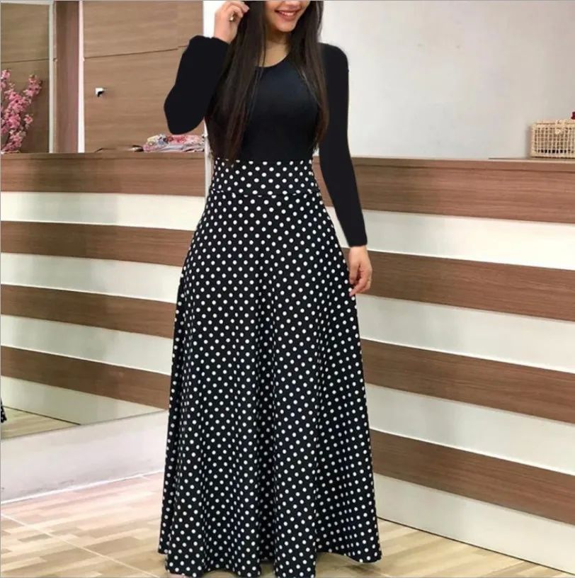 Plus Size 2023 Autumn Winter Long Dress Women Black Patchwor - 图1