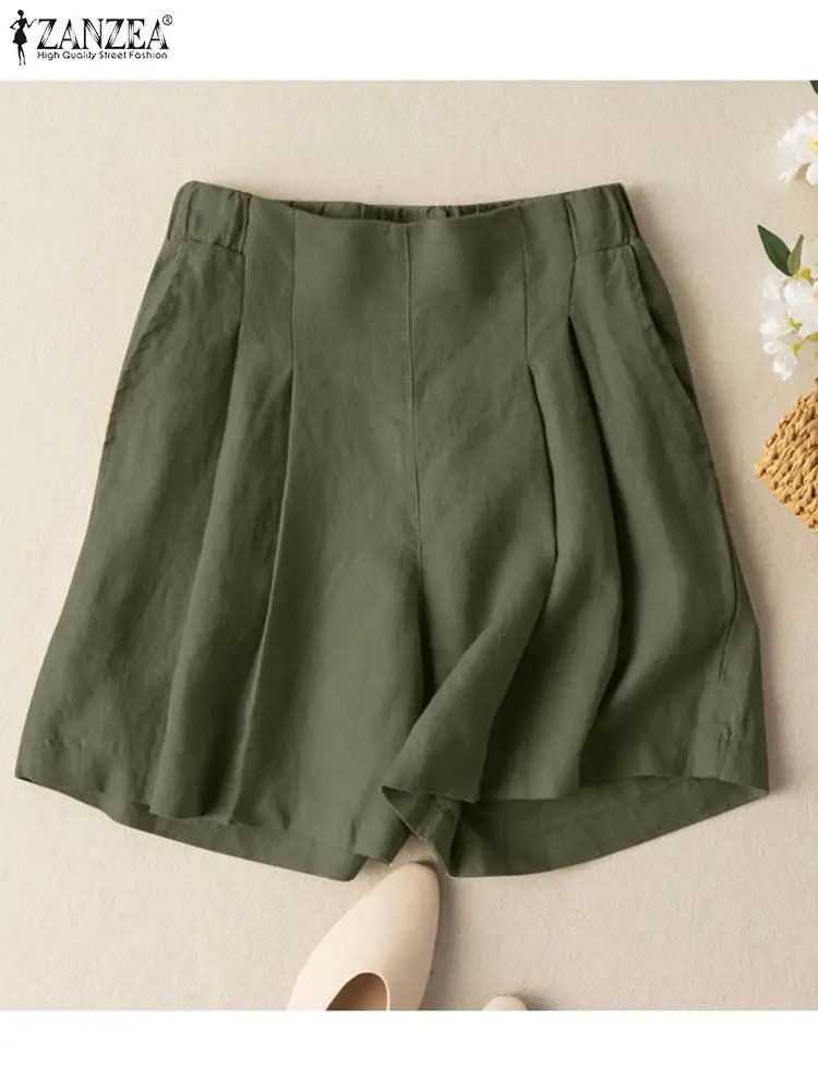 Women Summer Shorts Pant ZANZEA Fashion Elastic High Waist S - 图1