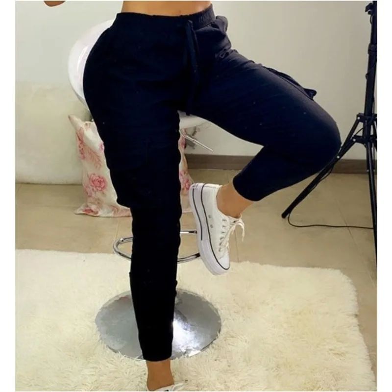 Women's Fashion Pocket Lace Up Design Cargo Pants Female Cas - 图2