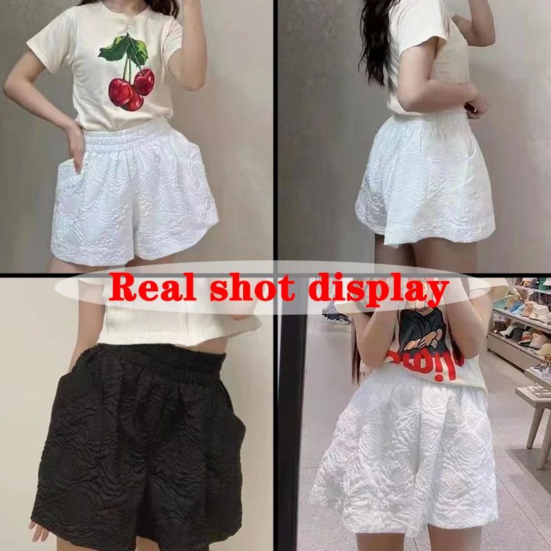 Lucyever Black White Jacquard Shorts Women 2022 Summer Elast - 图2