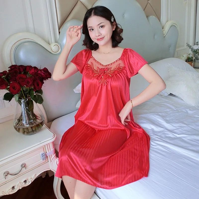 Sexy Night Dress Ice Silk Satin Sleepwear Pyjamas Female Nig - 图2