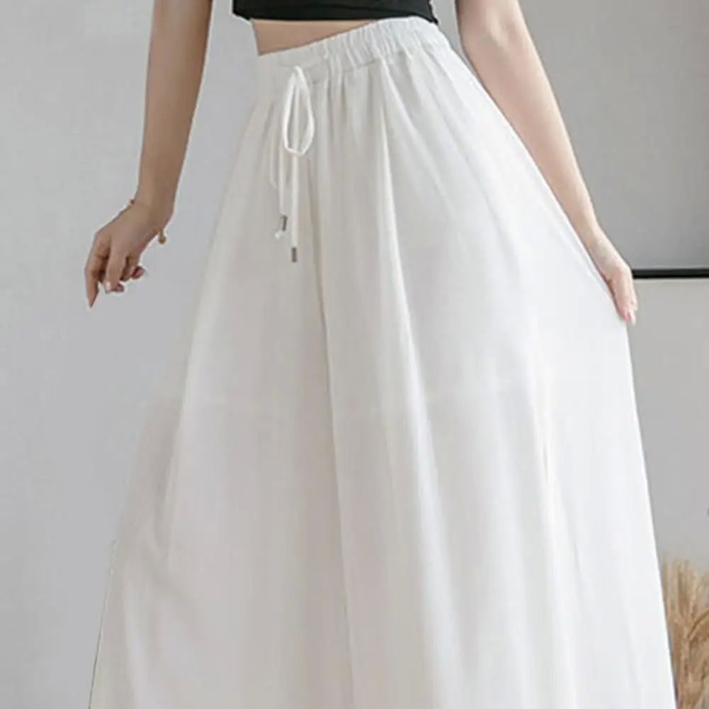 Women Pants Culottes Elastic Wide Leg Irregular Hem Double L - 图2