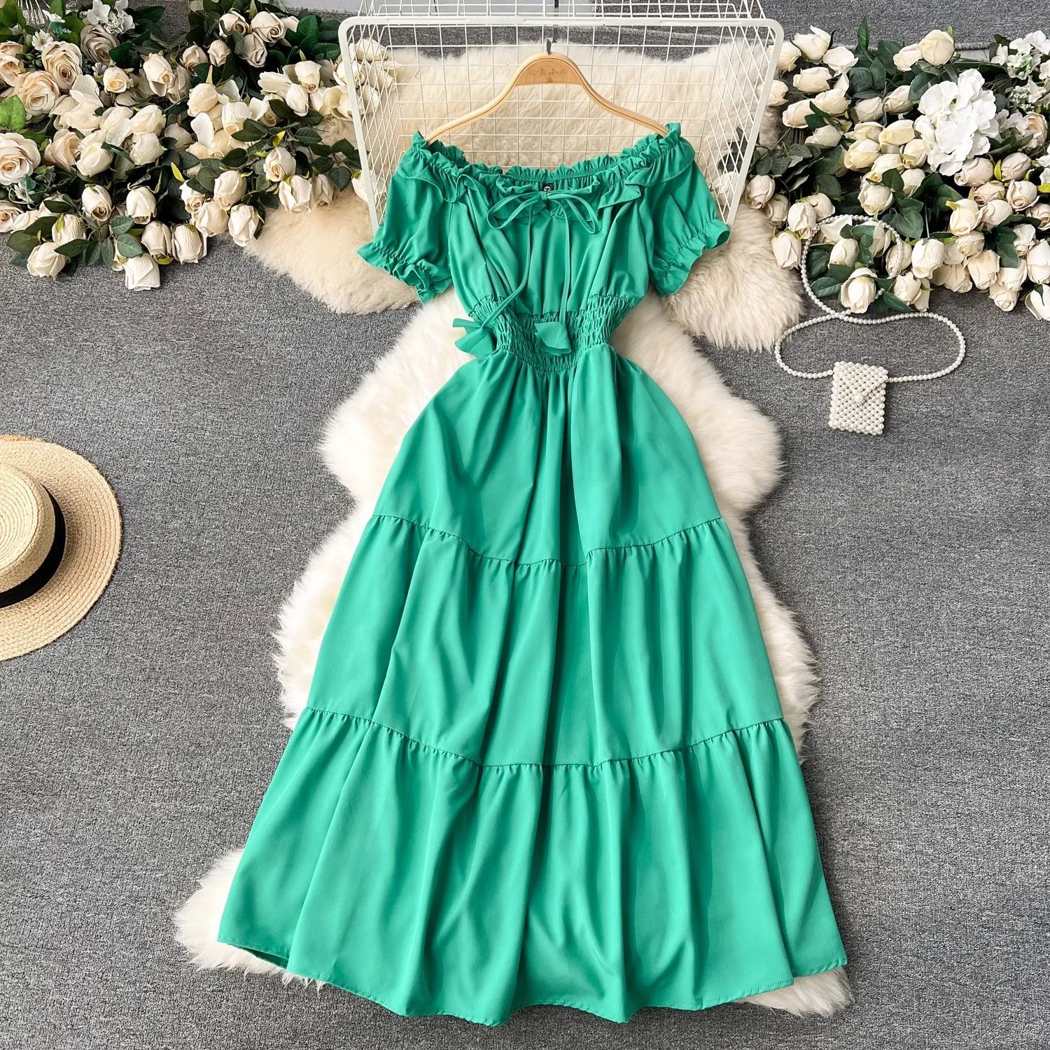 YuooMuoo Summer Vacation Slim Elastic Waist Long Dress Women - 图3